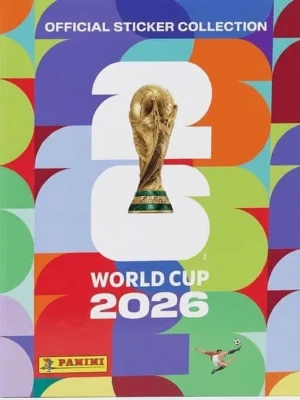 Panini VM 2026 klistermärkessamling - Officiell Panini klistermärkessamling för fotbolls-VM 2026. Färgglad framsida med VM-pokalen i mitten och stora siffror 2026. Perfekt för dig som vill samla alla spelare och lag från världsmästerskapet.