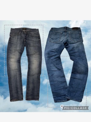 Jack and Jones jeans - Säljer ett par blå jeans med en klassisk slimfit och snygga slitningar framtill. Jeansen har klassisk femficksdesign, normal midja och en mörk läderpatch bak i linningen. Materialet är denim i bomull och passformen är avslappnad men ändå stilren. Skriv vid minsta lilla! Priset är diskuterbart👍
