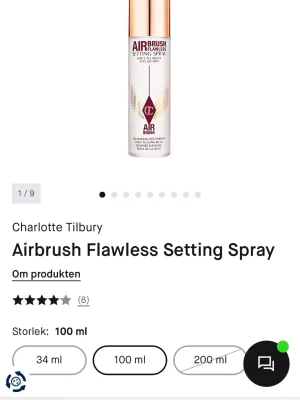 Charlotte Tilbury Airbrush Setting Spray - Ger en fräsch och återfuktande mist som fixerar makeupen hela dagen. Perfekt för dig som vill ha en naturlig glow och långvarigt resultat. Sminket sitter hela dagen. Har köpt i flera år, men fått  samma i present. 