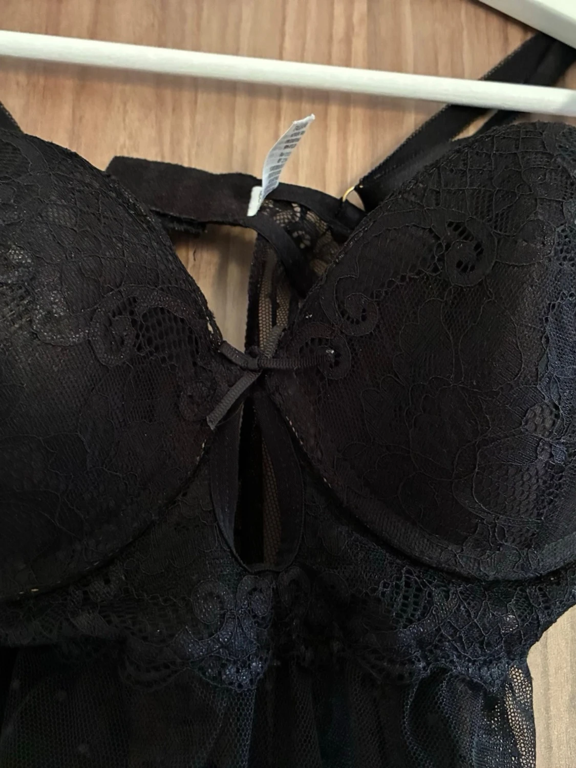 Svart spets babydoll med meshkjol - 1