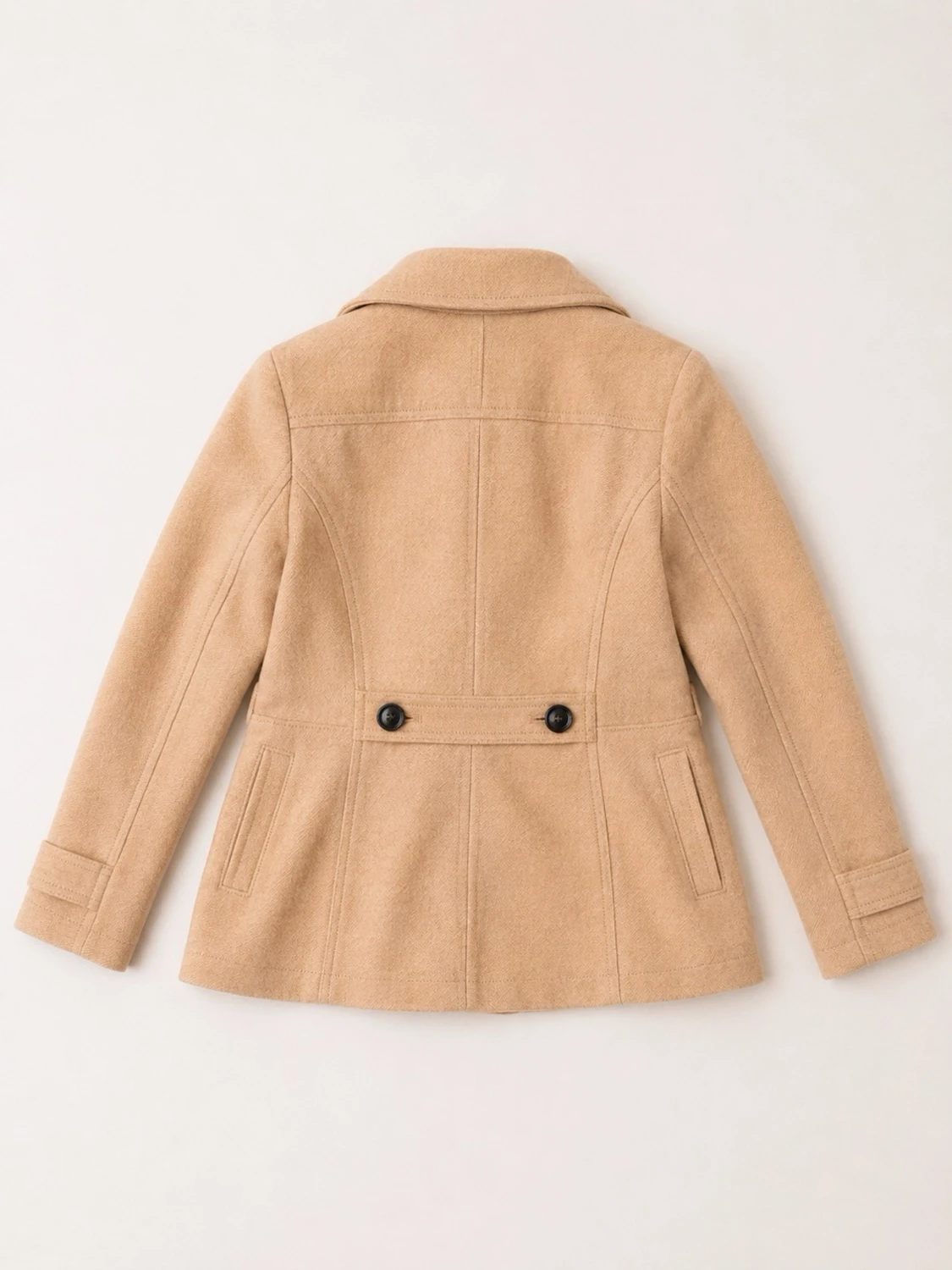 Beige dubbelknäppt ullkappa - 1