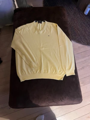 Gul V-ringad tröja från Park Lane - Snygg gul V-ringad tröja från Park Lane. Tröjan har långa ärmar, ribbade muddar och en liten diskret logga på bröstet. Perfekt för dig som vill ha en stilren och enkel look. Materialet känns mjukt och bekvämt.