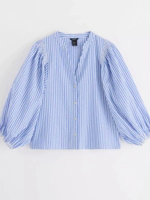 Blus med puffärm - Blårandig blus med puffärm från Lindex