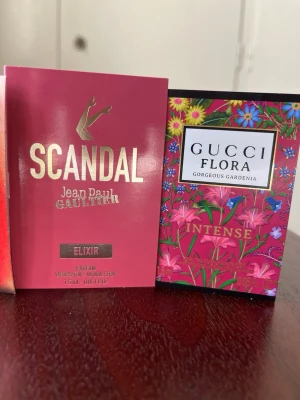 Doftprover Jean Paul Gaultier och Gucci - Gucci flora courageous gardenia intense och JPG Scandal elixir. Sprutats en gång var. Originellt 1,5 ml i vardera flaska. 