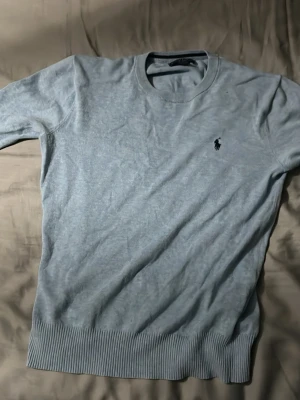 Ljusblå stickad tröja Polo Ralph Lauren - Ljusblå stickad tröja från Polo Ralph Lauren med klassisk broderad logga på bröstet. Tröjan har rund halsringning, långa ärmar och bred ribbstickad mudd nedtill. Tillverkad i mjukt material som känns skönt mot huden.