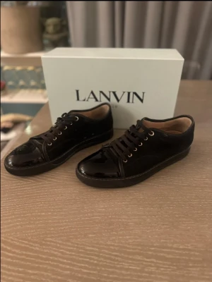 Lanvin skor - Säljer nu mitt par lanvins i mycket bra skick. De är använda men fint omhändertagna. De är köpte på NK i Stockholm. De är i storlek 10 som motsvarar 45/46. De har en litet hack i stygnet längs sulan som syns på bilden samt på sulan under skog. Skriv för mer frågor! 
