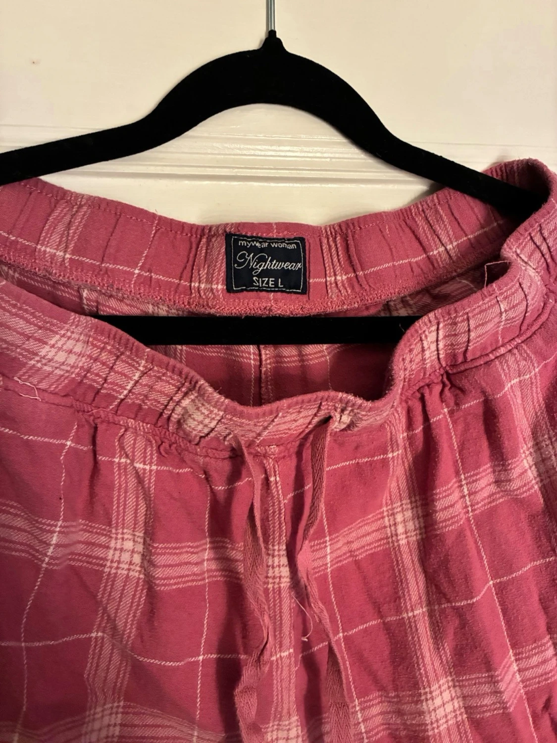 Rosa rutiga pyjamasbyxor L - 1