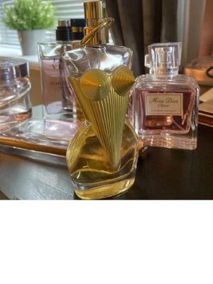 Jean Paul Gaultier Classique EdT - Unik parfymflaska från Jean Paul Gaultier, formad som en kvinnokropp med guldiga detaljer och skulpturala former. Flaskan är genomskinlig och innehåller en gyllene vätska. Perfekt för dig som gillar ikoniska och konstnärliga dofter.
