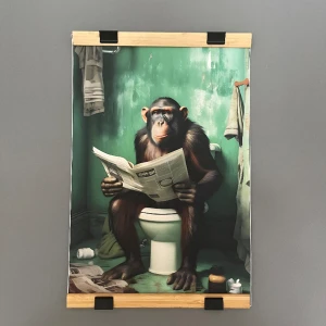 Poster med apa motiv - Just nu säljer vi posters med apa som sitter på toa motiv Gjord av canvas tyg 40X60cm Om ni vill ha med ram så kan ni köpa till det för 79kr extra👍