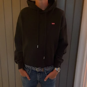 Svart hoodie från Levi's - En svart hoodie från Levi's med en liten röd logotyp på bröstet. Hoodien har en justerbar huva med dragsko och långa ärmar.