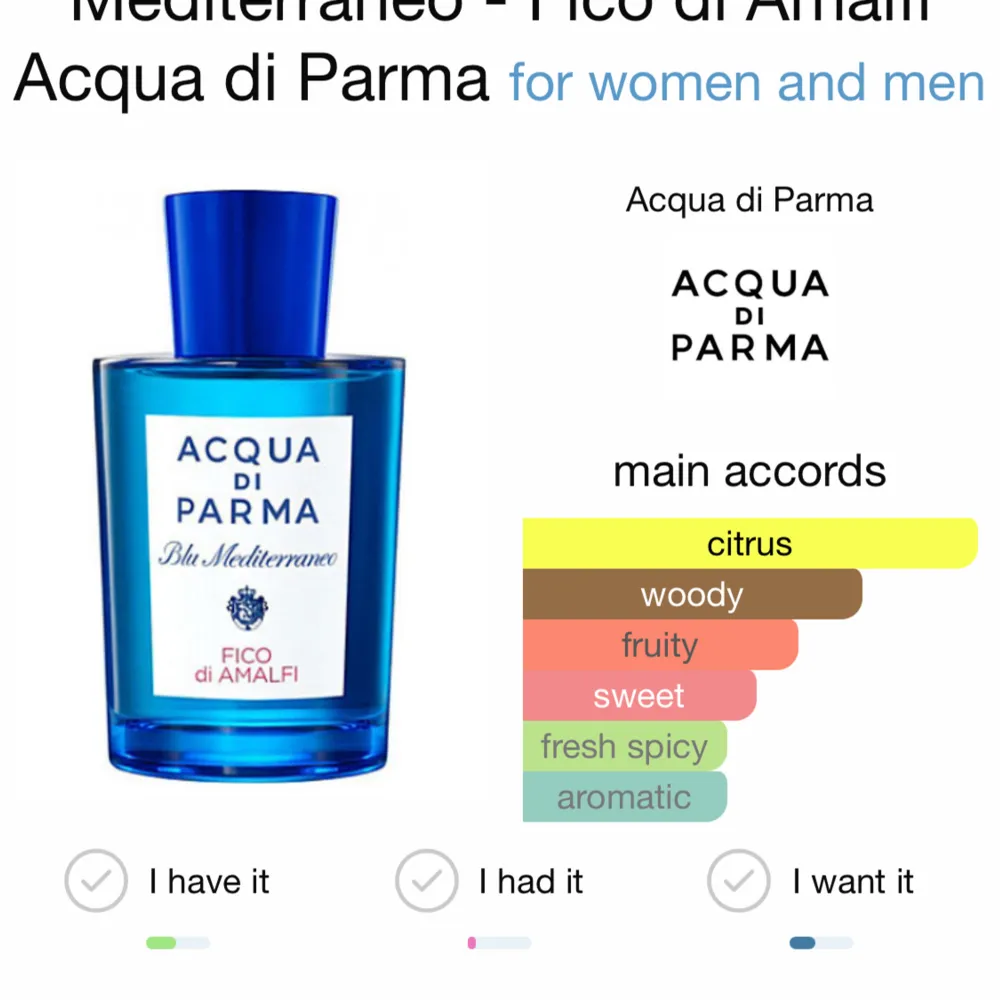 Säljer 2 ml och 10 ml sampels på fico di Amalfi av Acqua di Parma. Är inte öppen för trade på denna men håll utkik kommer vara de på dom kommande annonserna. Ordinarie pris 900:-. Parfym.