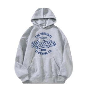 Grå hoodie med blått tryck - Säljer denna sköna hoodien ifrån shein. Är nopprig och i använt skick. Original pris är 129 kr