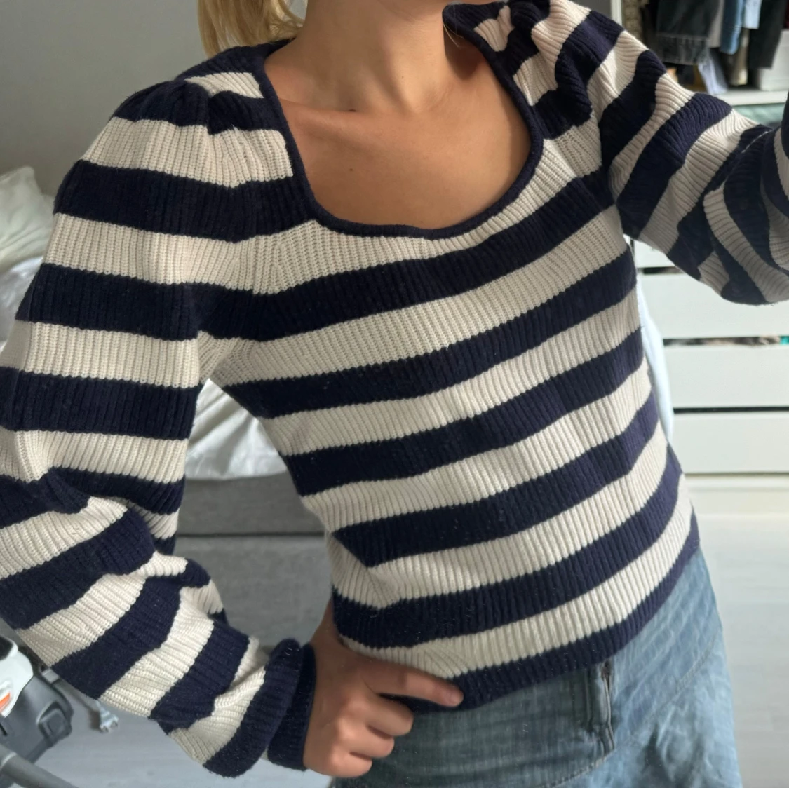 Randig stickad tröja - 90