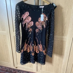 Klänning  - En svart klänning med detaljer och spetsarmar, aldrig använd❤️