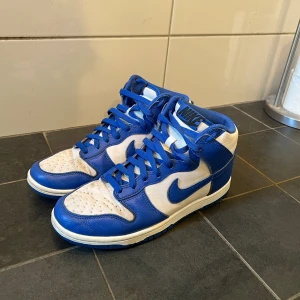 Blå/Vit Nike dunk high - Fräscha Nike Dunks i high siluetten. Skorna är blå/ vit och är beställda med en ”by you” order från Nike. Nypris 1600, stl 42EU. Skriv vid frågor, pris icke hugget i sten.🤘