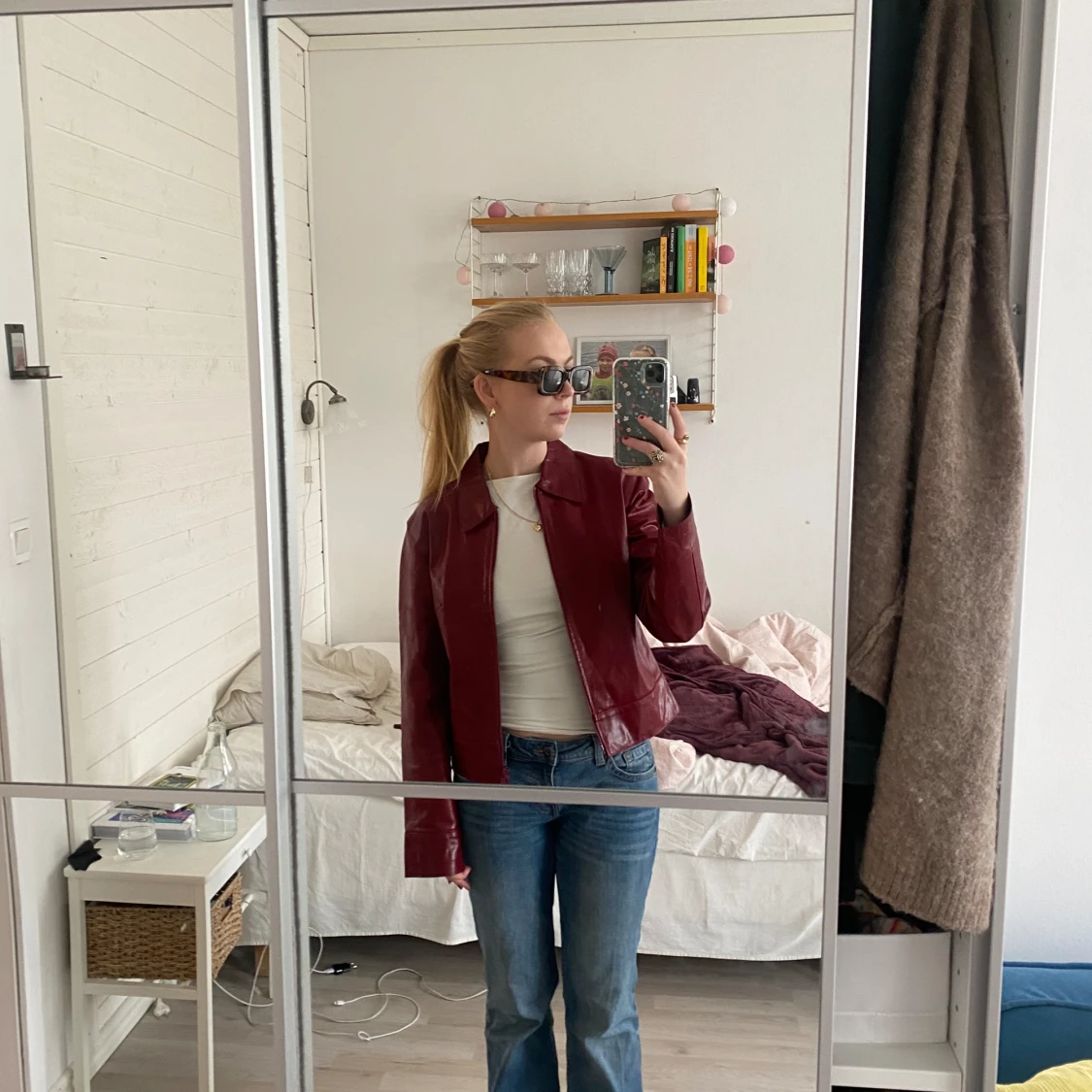 Röd läderjacka - 90