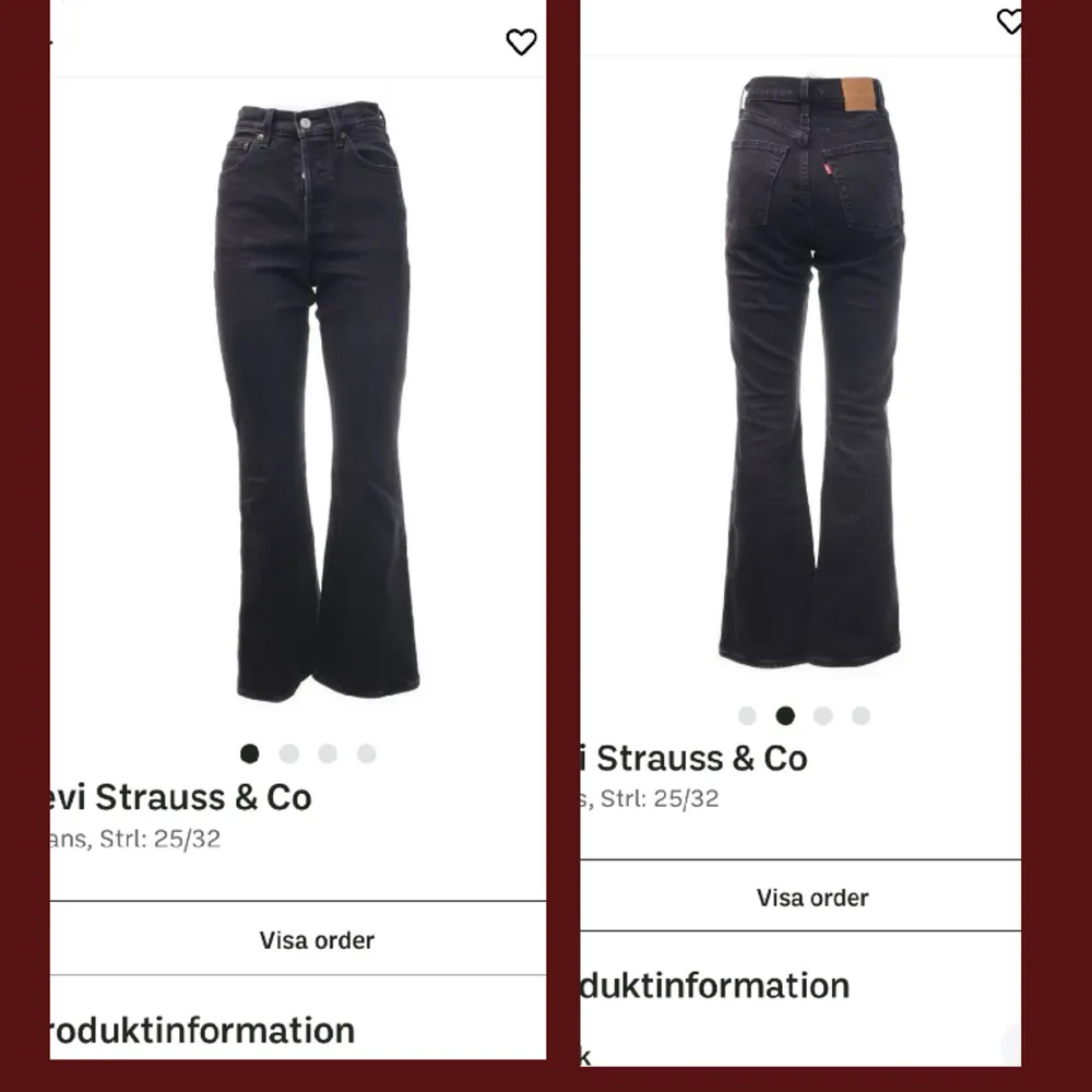 💗Fina svarta bootcut Levi’s jeans som jag köpte från Sellpy. De är högmidjade men går att vika ner om man vill, då jag tycker de är snyggt🤩🤩 Bra skick. Säljer för att dem inte kommer till användning. Tryck gärna på köp nu 💗 pris kan diskuteras! 💗❤️❤️. Jeans & Byxor.