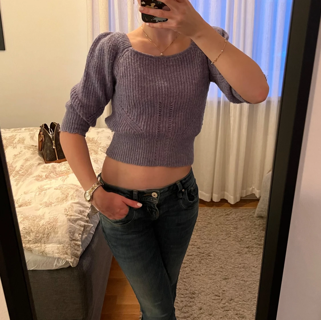 Lila stickad tröja - 90