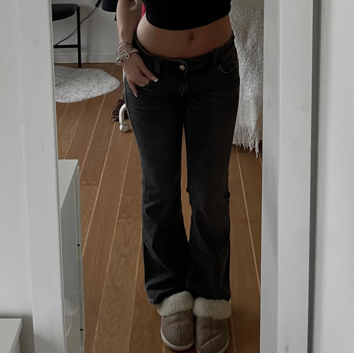 Lågmidjade gråa jeans  - 90