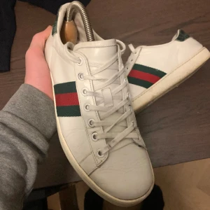 Gucci ace skor - Skitsnygga Gucci Ace. Äkta självklart. Inget og ingår därav lågt pris. Storlek 38 passar 38.5. Bra skick men små creasningar på vissa ställen men inget som märks när de är på fötterna direkt.
