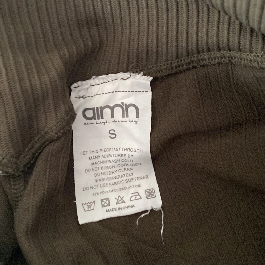 Aimn khaki ribbed seamless tights - 90