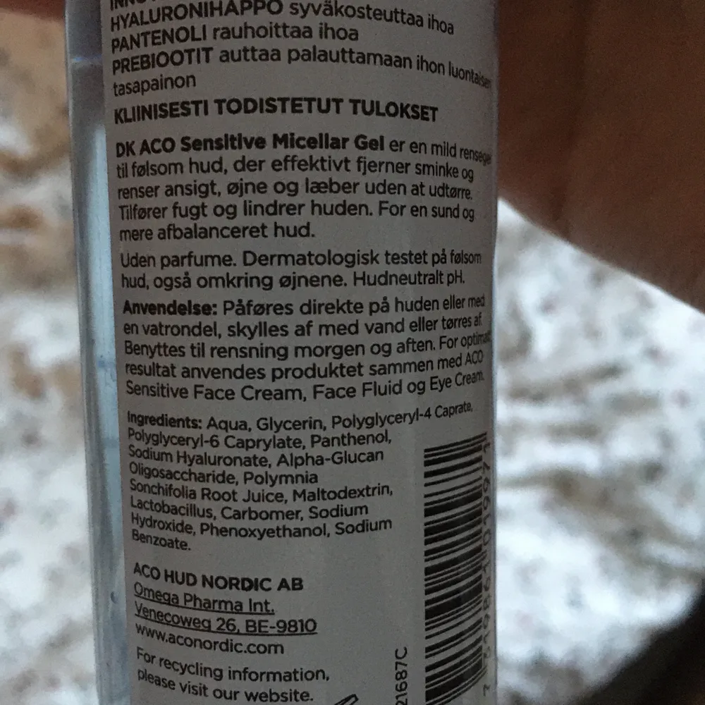 Rengörings gel från ACO, för känslig hud med micellar. Använd 4 gånger men är allergisk mot någon av ingredienserna, därför jag säljer ✨ frakt på 20kr tillkommer! . Övrigt.