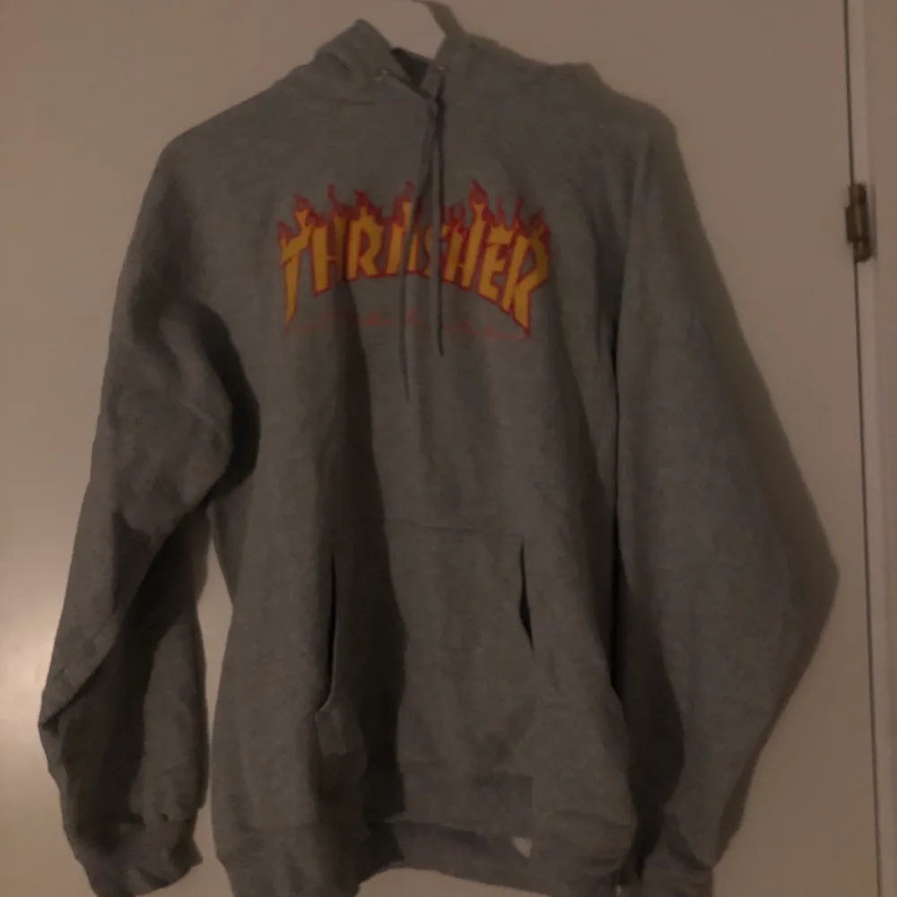 Säljer min gråa trasher hoodie! Inte använts på ett bra tag, köpt på Hollywood i stockholm för 899! köparen står för frakt🧡. Hoodies.