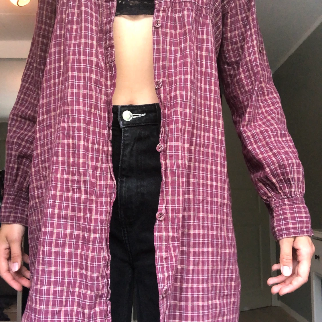 Lång rutig skjorta - 90