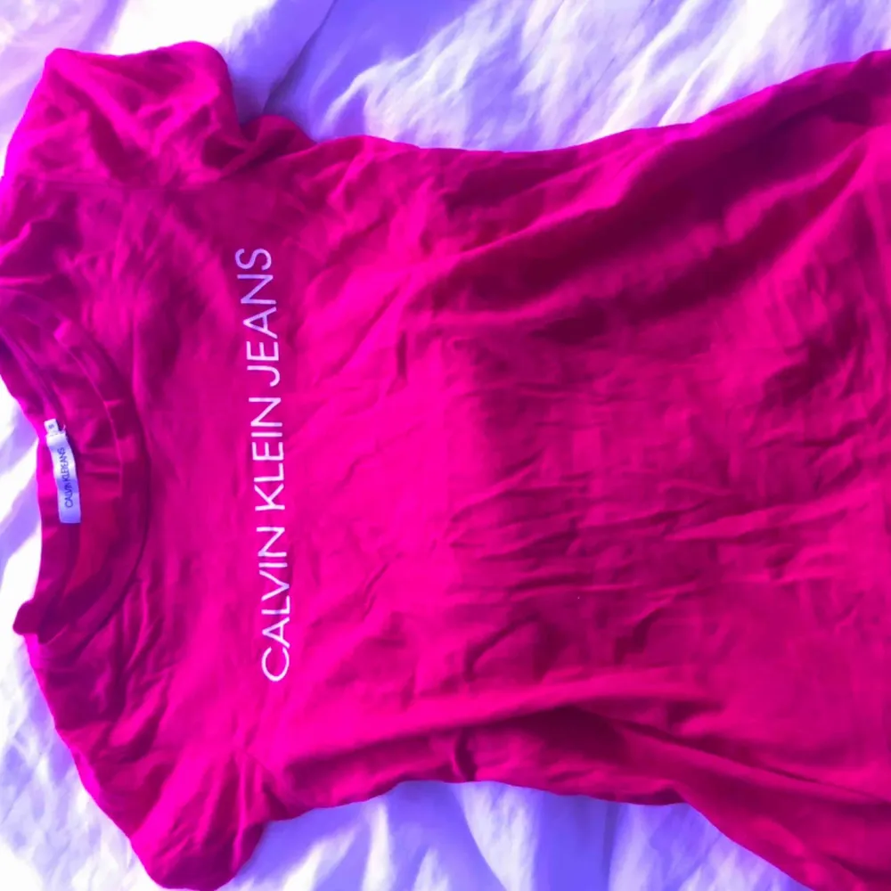 Söt t-shirt från Calvin Klein som inte kommer till användning. Ny skick endast skrynklig pga att jag inte struckit den på ett tag😇 Fler bilder kan lösas, köpare betalar för frakt💞. T-shirts.