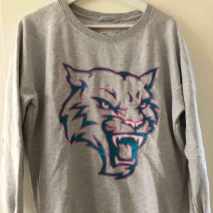  - En grå tröja med blå rosa tiger på magen. Använd fåtal gånger. 