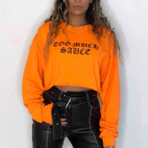  - Croppad oversize tröja från hidden cult i väldigt bra skick. Det står ”too much sauce”