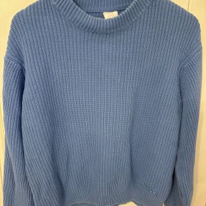 Blå stickad tröja från Carin Wester - Säljer en snygg blå stickad tröja från C.W. med en klassisk rund halsringning. Perfekt för kyliga dagar med sin mjuka och bekväma passform. Tröjan har långa ärmar och en stilren design.