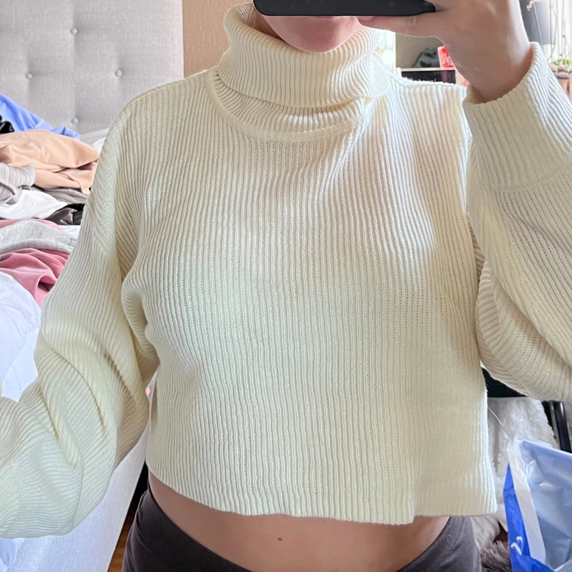 Vit ribbad polotröja - 91