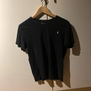 Svart t-shirt från Ralph Lauren - Säljer en klassisk svart t-shirt från Ralph Lauren i storlek L. Den har en enkel design med en liten broderad logga på bröstet. Perfekt för en stilren och avslappnad look.