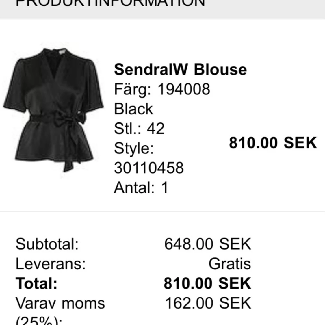 Svart omlottblus med knytband - 90