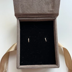 Örhängen, Edblad, ”Glow mini” - Guldiga örhängen från Edblad, modell Glow mini, halvcreole. Kubisk zirkonia, blank 14k guldplätering på rostfritt stål. Nickelsäkert.  Örhängena är i mycket fint skick. Ask medföljer ej.  Diameter ca 10 mm, bredd ca 1,5 mm. 