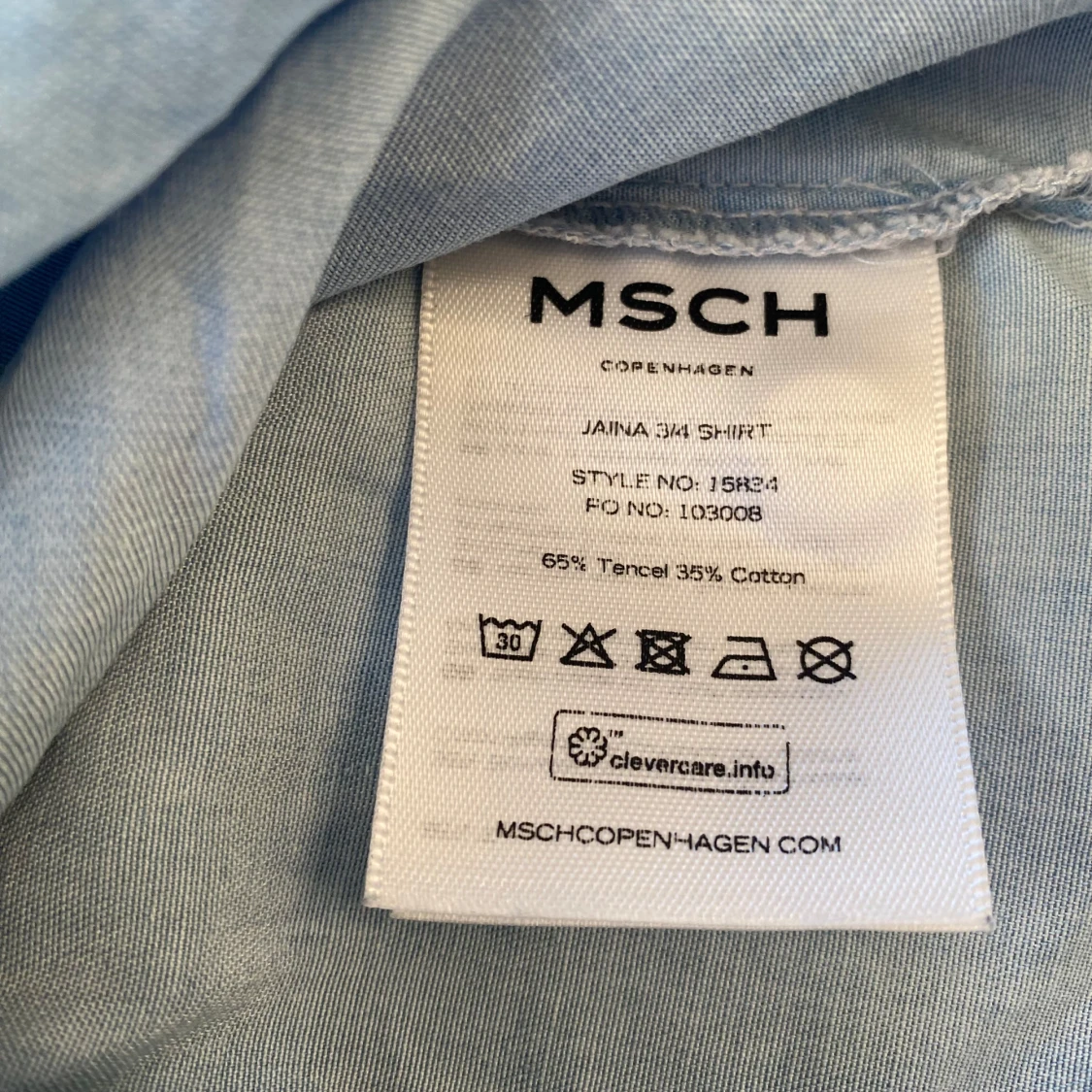 Jeansblus i strl xs från MSCH Copenhagen, modell Jaina 3/4 shirt - 92