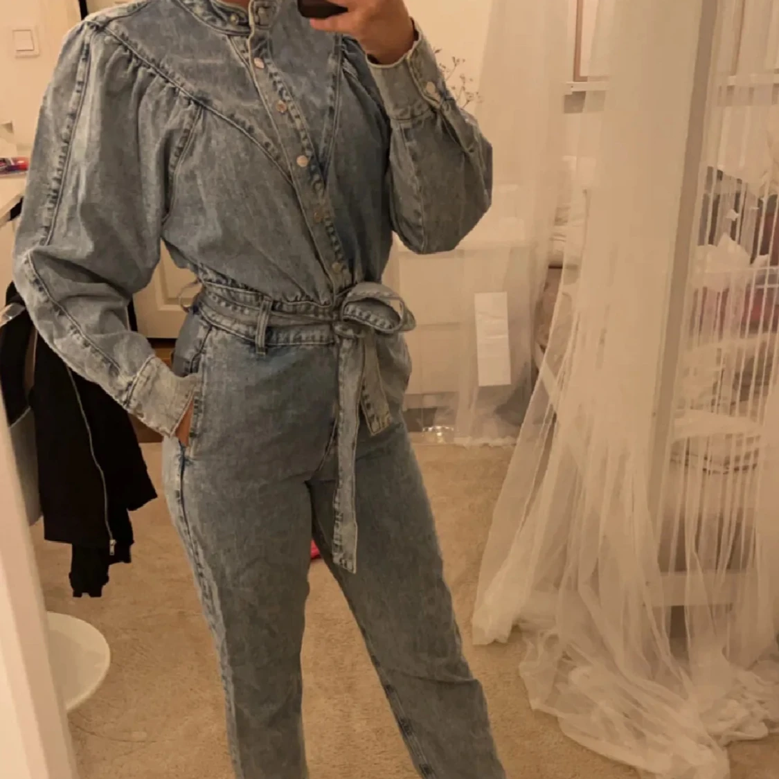 Jeansbyxdress med knytband