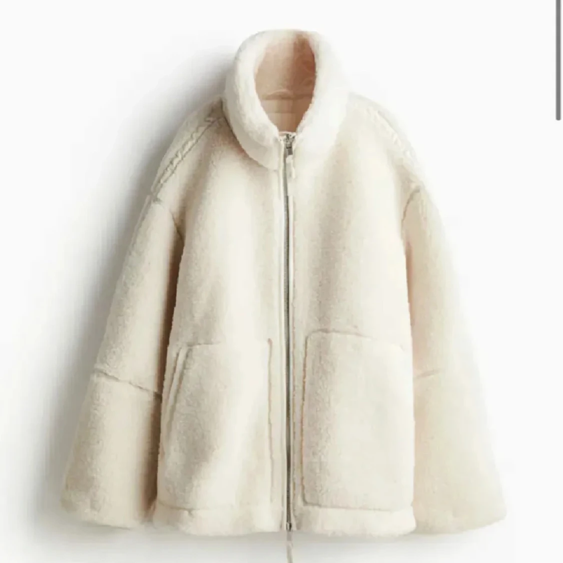 Vit teddyjacka med dragkedja - 90