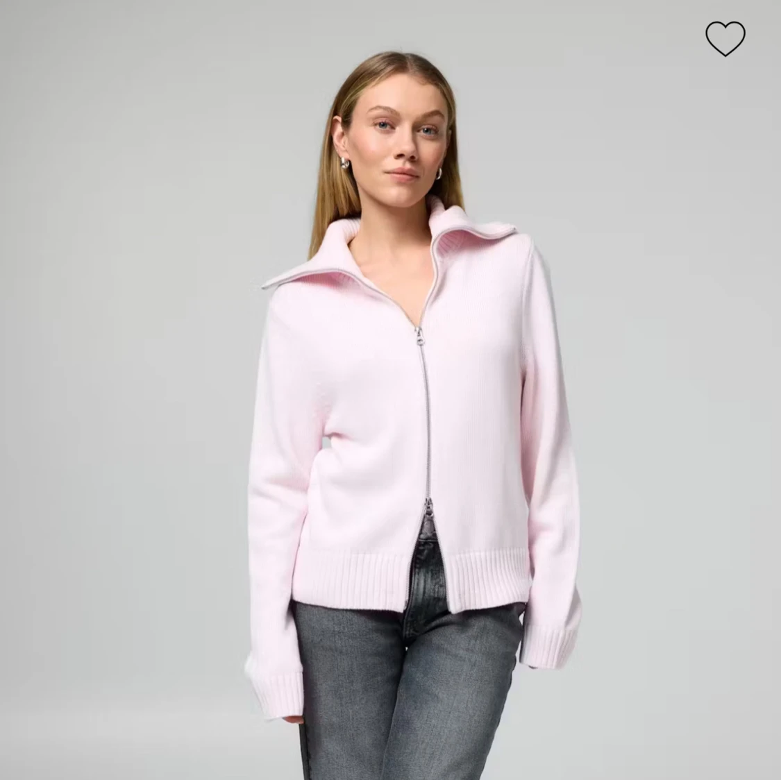 Ljusrosa stickad kofta med dragkedja - 3
