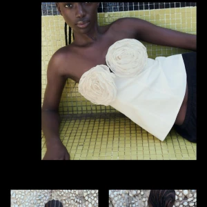 Vit axelbandslös topp med blommor - Säljer denna populära topp från Zara (slutsåld) då den tyvärr var för liten🤍