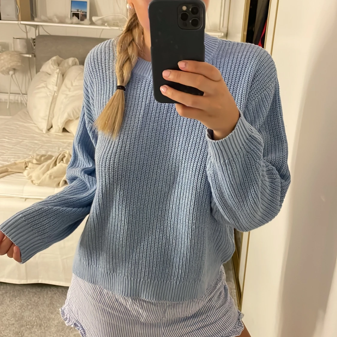 Blå stickad tröja  - 90