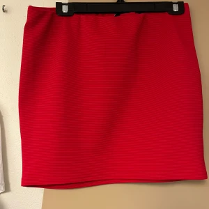 Röd ribbad kjol från Rut&Circle - Säljer en snygg röd ribbad kjol från Rut&Circle i storlek L. Kjolen är i ett stretchigt material som sitter bekvämt och har en kort längd som passar perfekt till både vardag och fest. Den starka röda färgen gör den till ett riktigt statement-plagg! 🥰