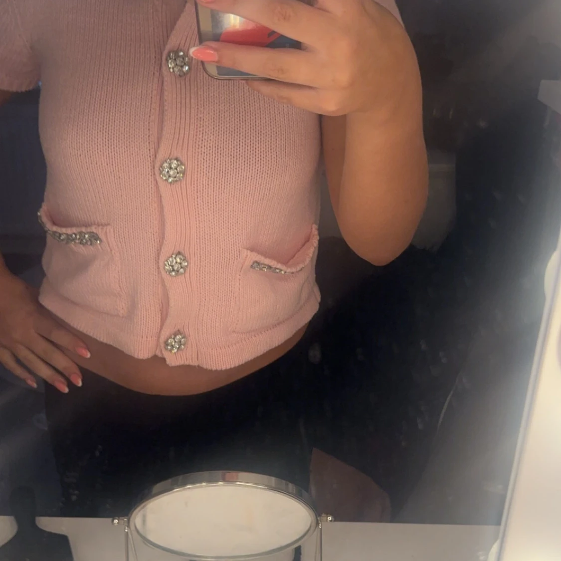 Rosa t-shirt med silver detaljer  - 90