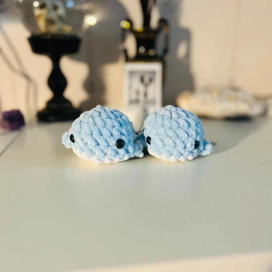 Handgjorda blå virkade valar - 92