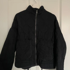 Svart quiltad jacka med dragkedja - Säljer en svart quiltad jacka med dragkedja framtill. Jackan har en hög krage och stora fickor på framsidan. Perfekt för kyligare dagar med sin stilrena design och bekväma passform.