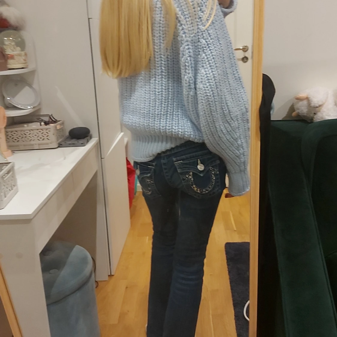 Ljusblå stickad tröja - 90