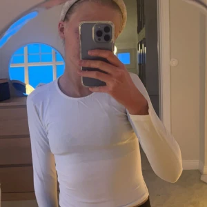 Basic långärmad tröja - Säljer denna basic men snygga vita långärmade toppen från Nelly! 💋💋Passar perfekt till ett par jeans/kjol/shorts eller under en stickad topp!🥹