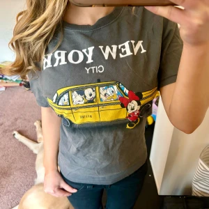 Grå t-shirt  - Säljer en grå t-shirt med ett coolt New York City-tryck och en gul taxi med kända karaktärer från Zara. Perfekt för en avslappnad stil och streetwear-look. Storlek M. Nästan aldrig använd mycket bra skick. 