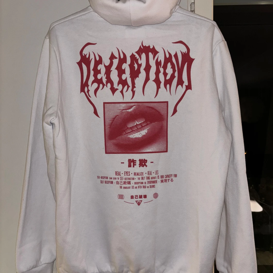 Vitt Hoodie Röd tryck - 90